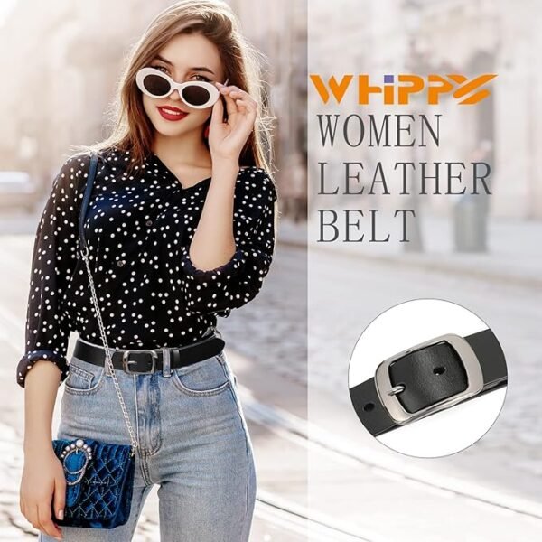 WHIPPY Cinturones de cuero para mujer, pantalones vaqueros, cinturón de vestir de moda para mujer con hebilla de pin sólida - Image 3