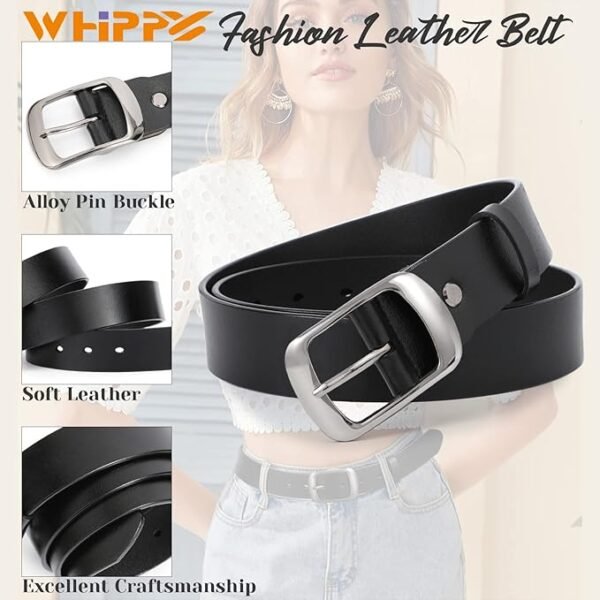 WHIPPY Cinturones de cuero para mujer, pantalones vaqueros, cinturón de vestir de moda para mujer con hebilla de pin sólida - Image 4