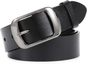 WHIPPY Cinturones de cuero para mujer, pantalones vaqueros, cinturón de vestir de moda para mujer con hebilla de pin sólida